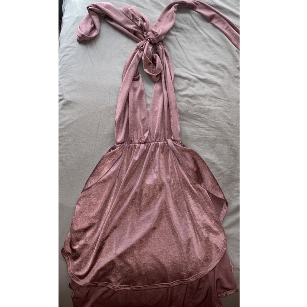 Satin mauve halter mini dress
